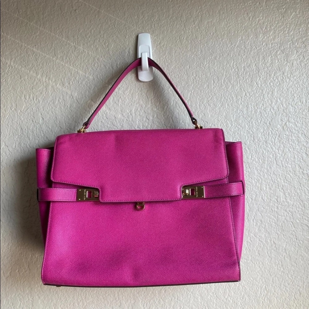 Henri Bendel Uptown Satchel in Dark Pink/Magenta and Wallet.